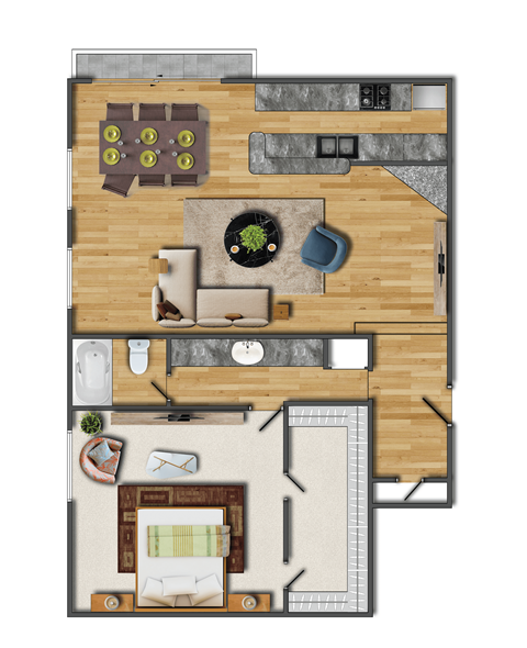 Large one bedroom apartment for rent near downtown los angeles with large kitchen